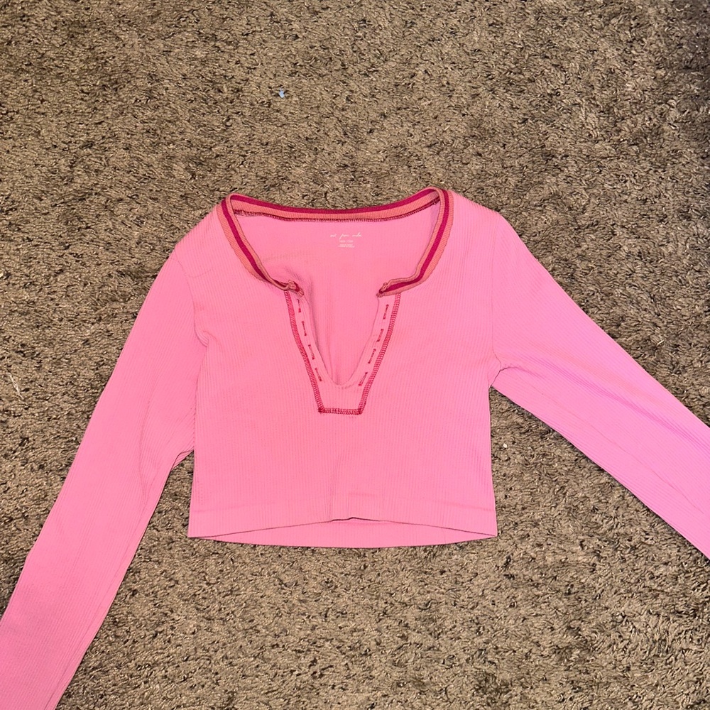 Urban Outfitters Pink Long Sleeve Polo Crop Top
